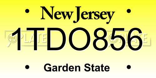 1TDO856 New Jersey License Plate