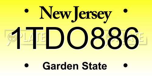 1TDO886 New Jersey License Plate