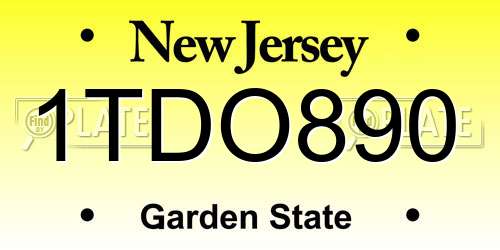1TDO890 New Jersey License Plate