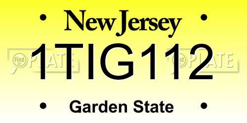 1TIG112 New Jersey License Plate