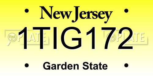 1TIG172 New Jersey License Plate