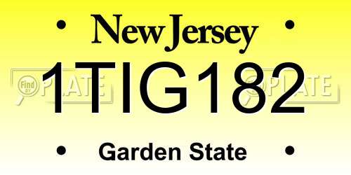 1TIG182 New Jersey License Plate