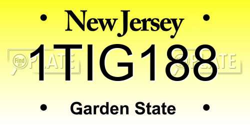 1TIG188 New Jersey License Plate