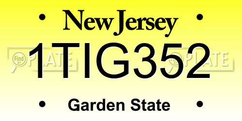 1TIG352 New Jersey License Plate