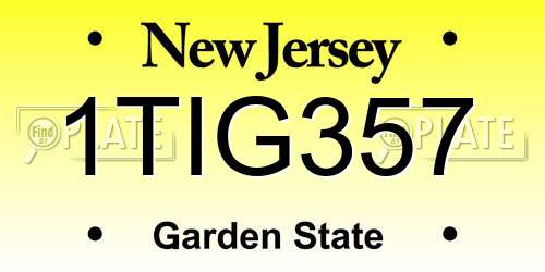 1TIG357 New Jersey License Plate