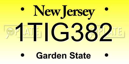 1TIG382 New Jersey License Plate