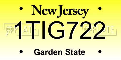 1TIG722 New Jersey License Plate
