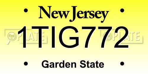 1TIG772 New Jersey License Plate