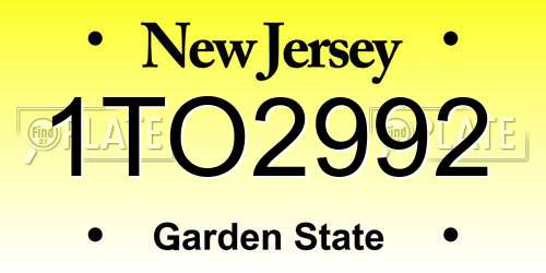 1TO2992 New Jersey License Plate