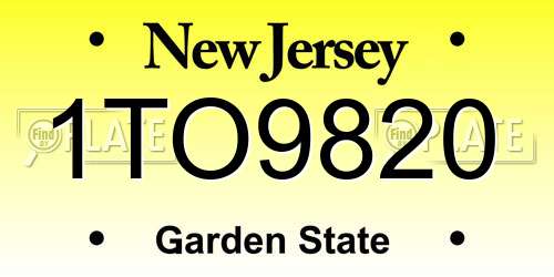1TO9820 New Jersey License Plate