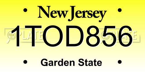1TOD856 New Jersey License Plate