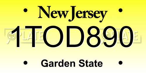 1TOD890 New Jersey License Plate