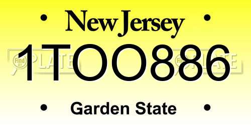 1TOO886 New Jersey License Plate