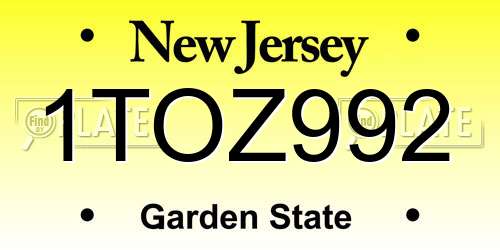 1TOZ992 New Jersey License Plate