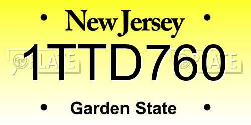 1TTD760 New Jersey License Plate
