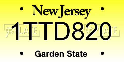 1TTD820 New Jersey License Plate