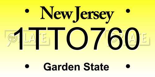 1TTO760 New Jersey License Plate