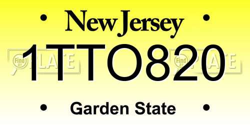 1TTO820 New Jersey License Plate