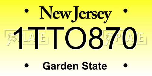 1TTO870 New Jersey License Plate