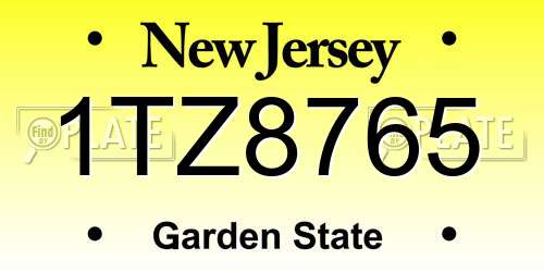 1TZ8765 New Jersey License Plate
