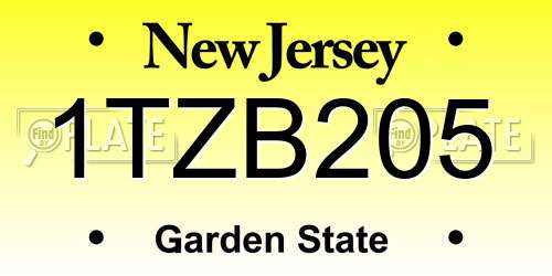 1TZB205 New Jersey License Plate