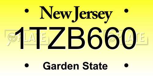 1TZB660 New Jersey License Plate