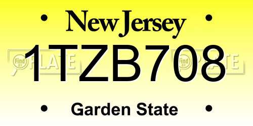 1TZB708 New Jersey License Plate