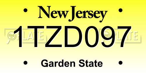 1TZD097 New Jersey License Plate