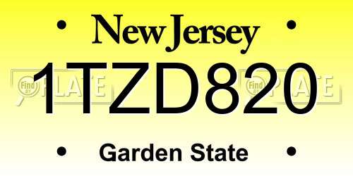 1TZD820 New Jersey License Plate
