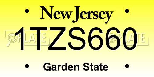 1TZS660 New Jersey License Plate