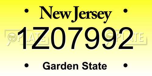 1Z07992 New Jersey License Plate
