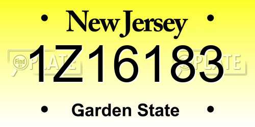 1Z16183 New Jersey License Plate