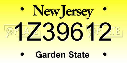 1Z39612 New Jersey License Plate