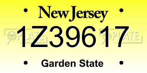 1Z39617 New Jersey License Plate