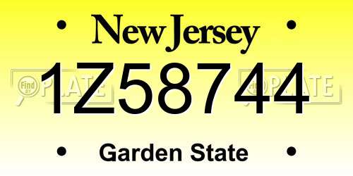 1Z58744 New Jersey License Plate