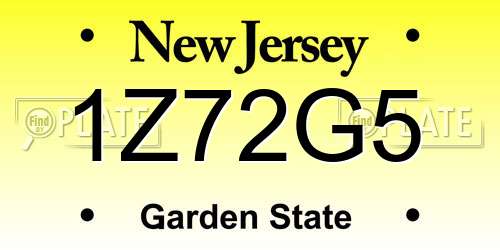 1Z72G5 New Jersey License Plate