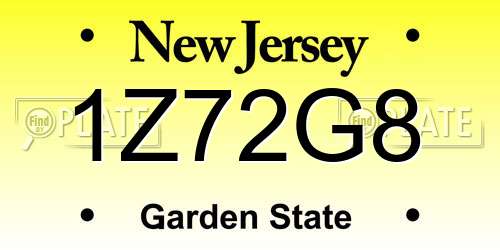 1Z72G8 New Jersey License Plate