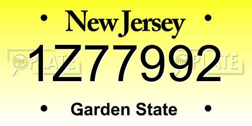 1Z77992 New Jersey License Plate