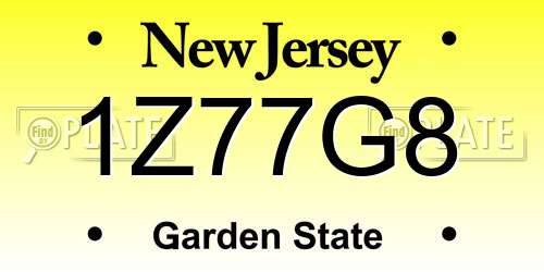 1Z77G8 New Jersey License Plate