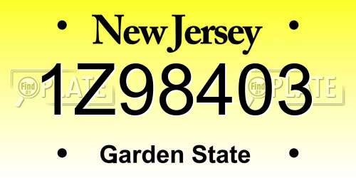 1Z98403 New Jersey License Plate