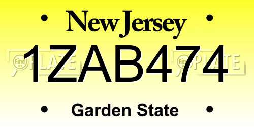 1ZAB474 New Jersey License Plate