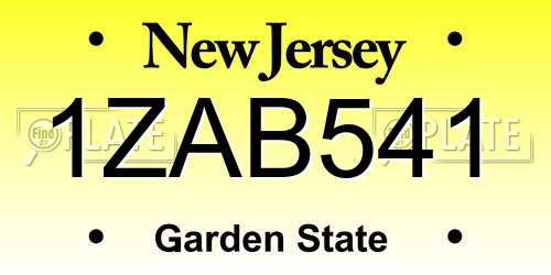 1ZAB541 New Jersey License Plate