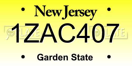 1ZAC407 New Jersey License Plate