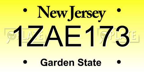 1ZAE173 New Jersey License Plate