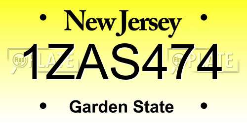 1ZAS474 New Jersey License Plate