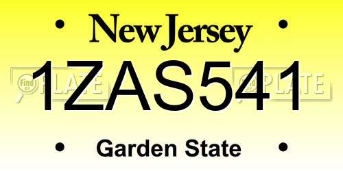 1ZAS541 New Jersey License Plate