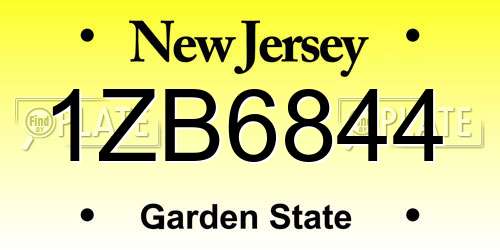 1ZB6844 New Jersey License Plate