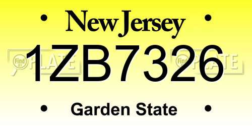 1ZB7326 New Jersey License Plate