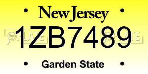 1ZB7489 New Jersey License Plate