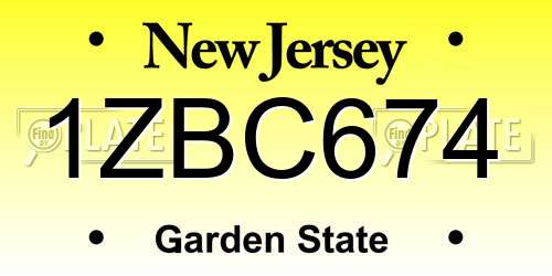 1ZBC674 New Jersey License Plate